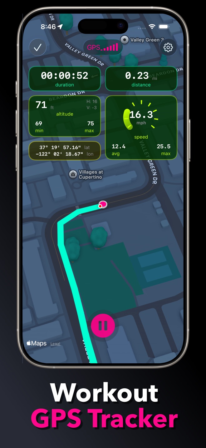 Live GPS workout tracker with speed, distance and altitude